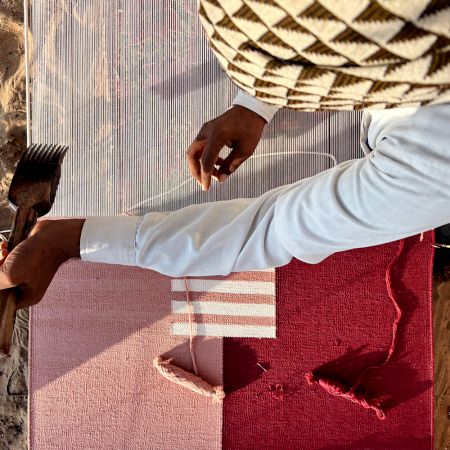 Handmade Red Cotton Modern Dhurrie For Hallway Decor